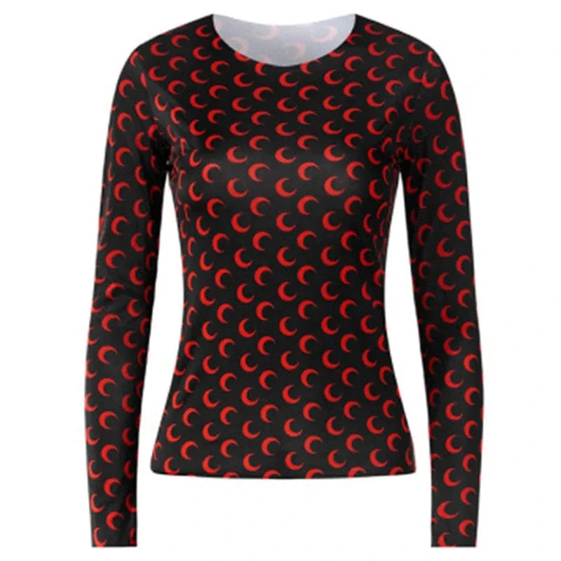 S / 24TP011804  8 / Polyester / Cotton Cutenova 24TP011804  Fashion 2024 Moon Graphic T Shirts Y2K Crop Top Women Streetwear Ladies Top