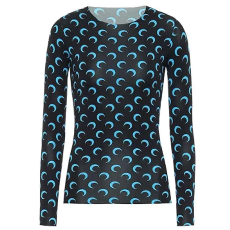 S / 24TP011804  9 / Polyester / Cotton Cutenova 24TP011804  Fashion 2024 Moon Graphic T Shirts Y2K Crop Top Women Streetwear Ladies Top