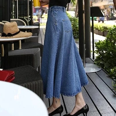 S-2XL Korean version loose single breasted half length skirt High waisted skirt Large A-line denim skirt
