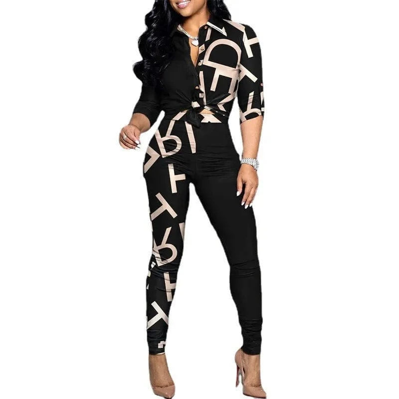 S / 3 2024 The new casual suit a two-piece set of printed long-sleeve lapel shirt and casual pants