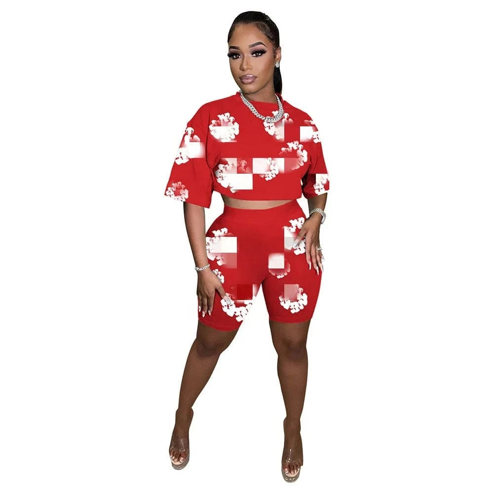 S / 3 J&H Tracksuit Summer 2024 Short Sleeve T-shirt Shorts Women Two Piece Short Sets Print Best Design High Street Casual Outfits