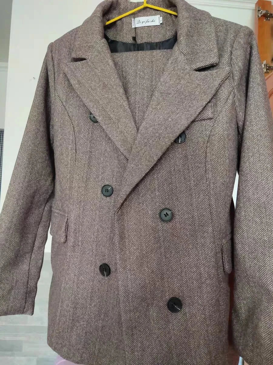 S-3XL professional attire Woolen suit jacket Women's Autumn/Winter British Style Wool Suit Set