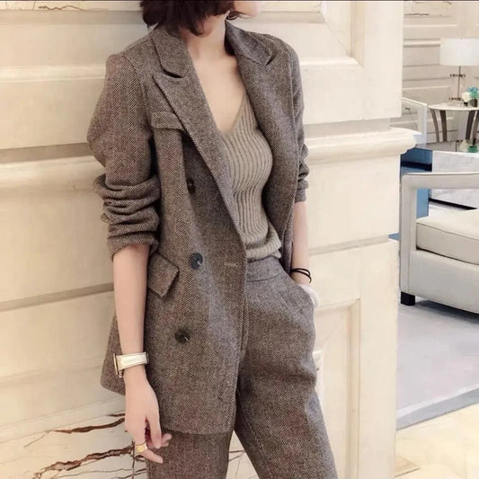 S-3XL professional attire Woolen suit jacket Women's Autumn/Winter British Style Wool Suit Set