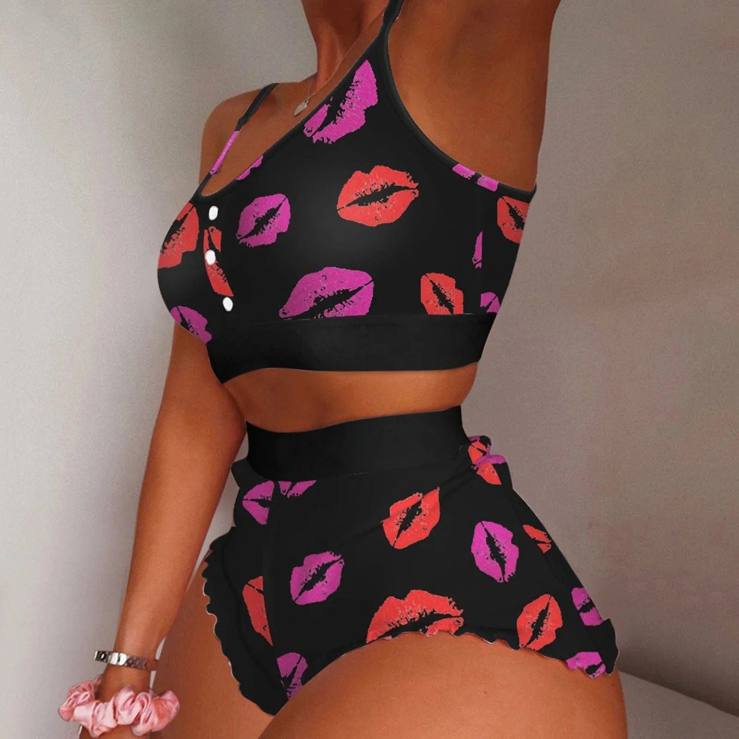 S / 7 Hot Stripe Print Pajamas Women Sleeveless Cami Short Lingerie Sleepwear Set Fashion Sexy Home Ladies Underwear Pajamas Set
