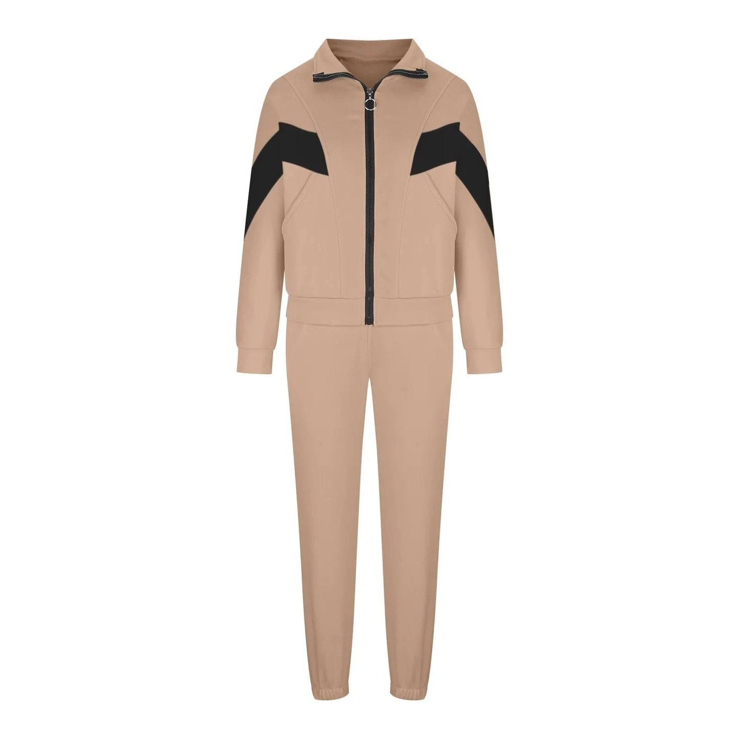 S / apricot Bomblook C201ST Sweatsuits Striped Patchwork Coladies Suit Women Outfits 2 Piece Joggers Pants Set Women 2024