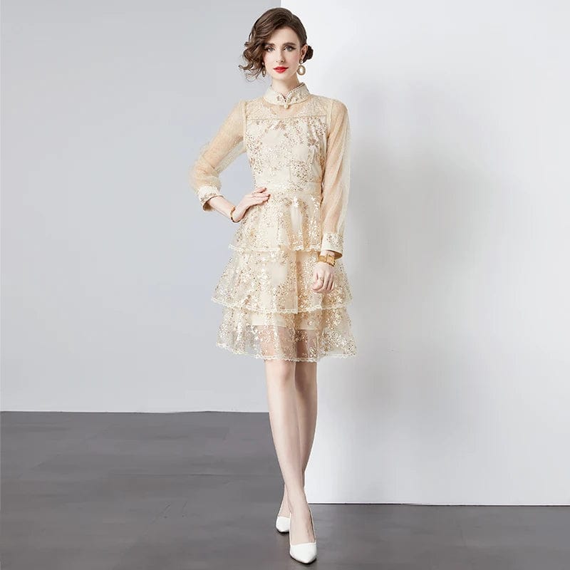S / apricot New Heavy Industry Sequin High end Elegance Dress for Women SR6892098