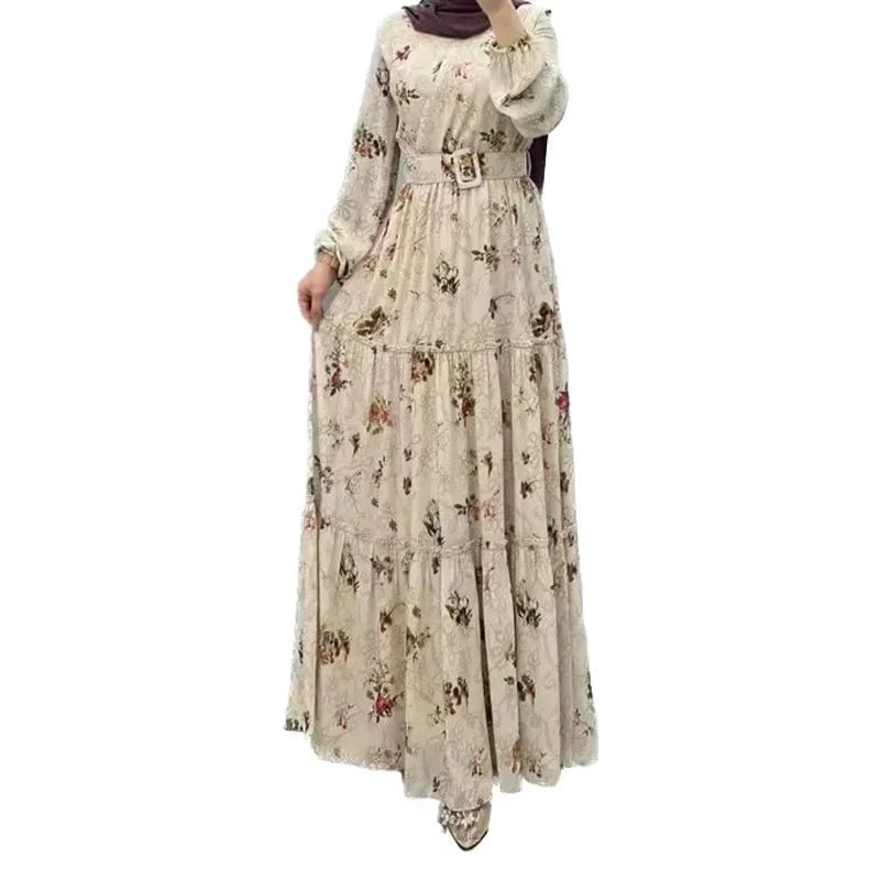 S / Beige Muslim's Dresses for Women 2024 Muslim abaya Dress Dubai Eid Femme Luxury Islamic Evening  Party Elegant Long Robe