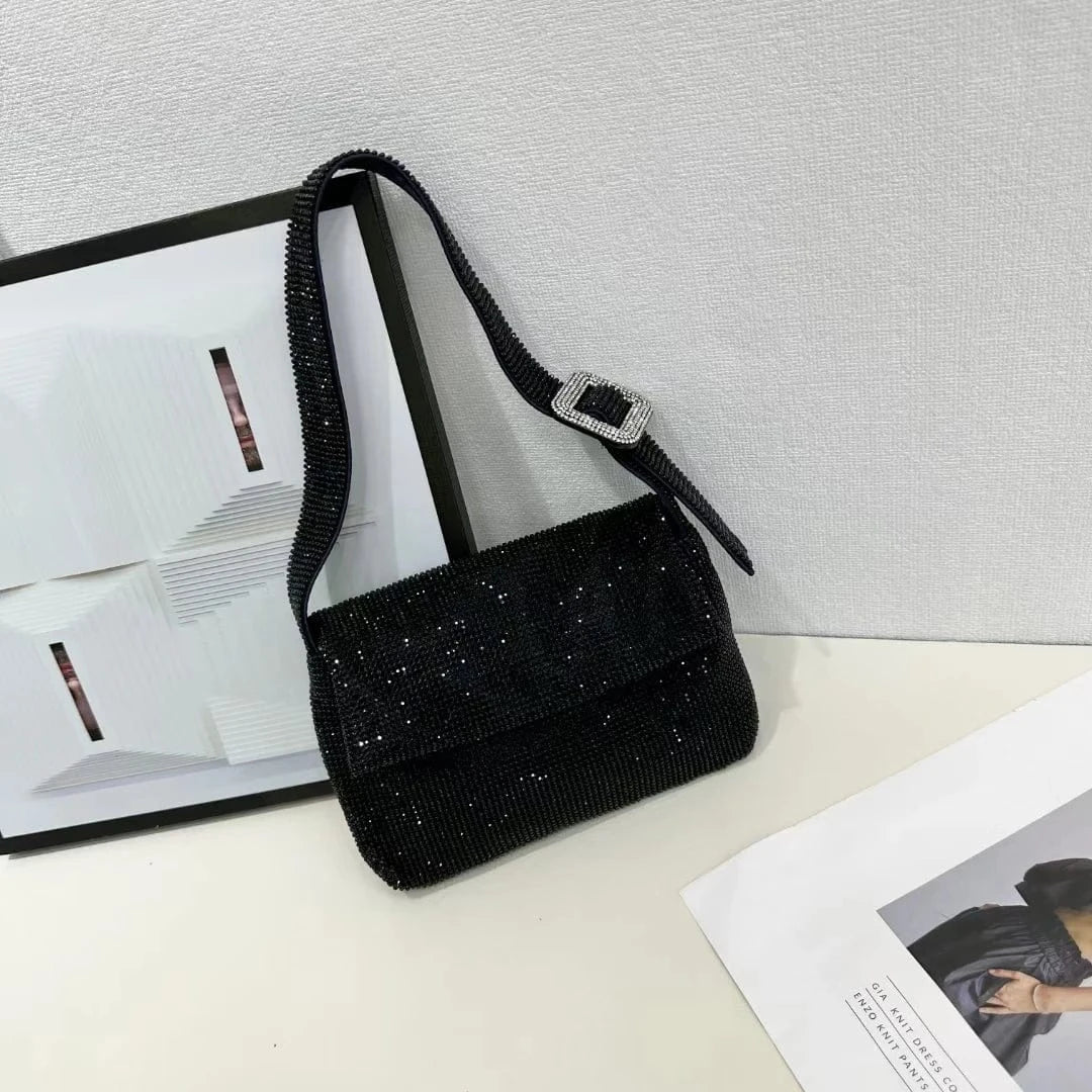 S / Black 2024 New Elegant  rhinestone handbag purse bolsas evening bags luxury shoulder bag