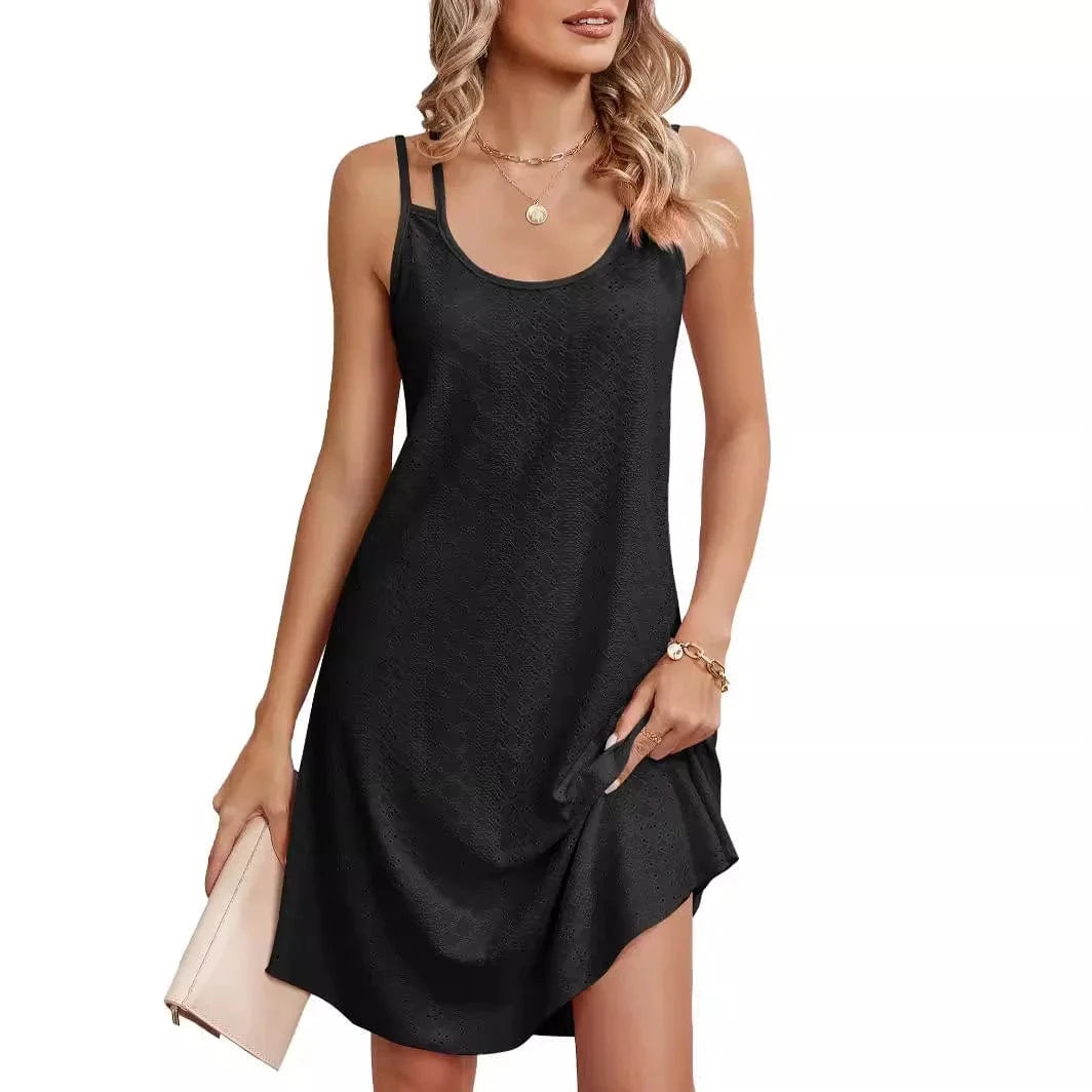 S / Black 2024 New Women Summer Fashion Casual Sleeveless U Neck Dresses Loose Elegant Loose Simple Solid Color Casual Dresses