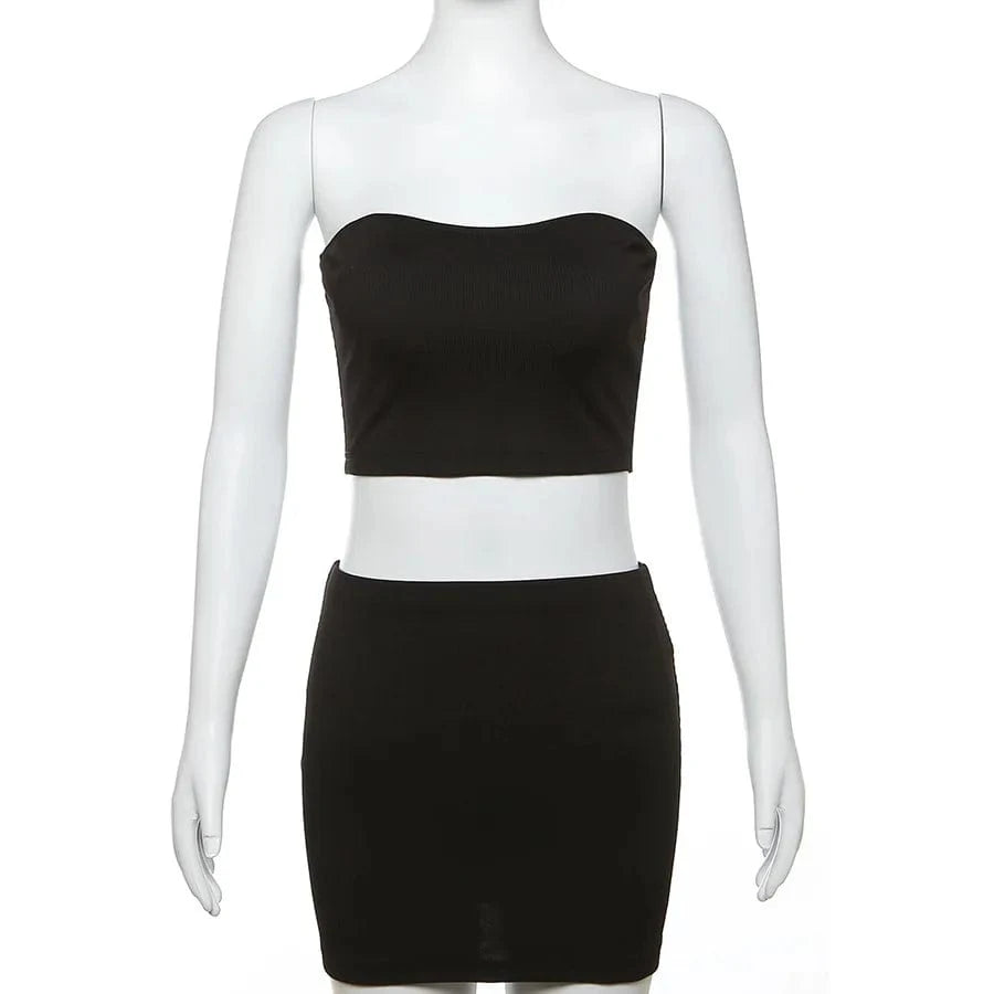 S / Black 2024 spring and summer new products spring fashion clothing tan top and skirt set