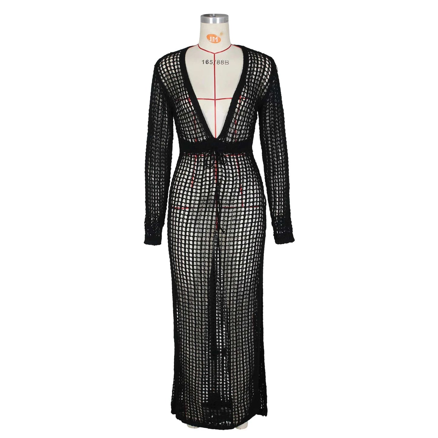 S / Black 2024 Summer Hollow Out Crochet Dress Deep V-Neck Women's Swimwear Sexy See Through Bikinis Cover Up Swimsuits