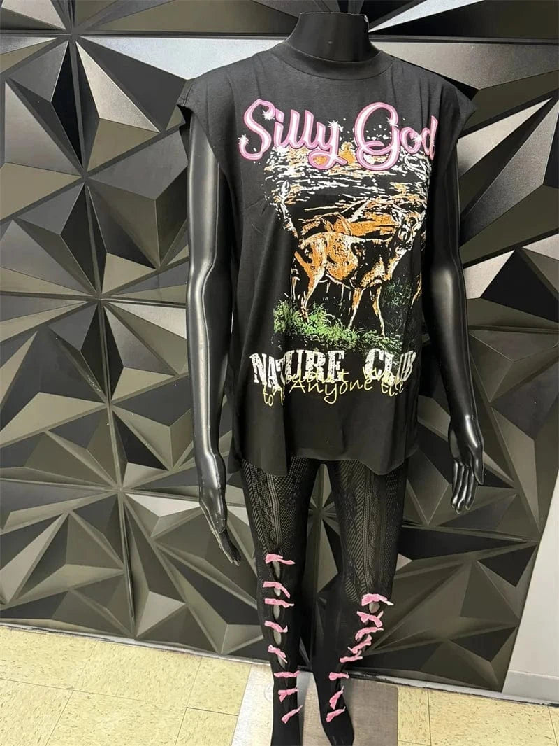 S / Black 2024 Summer Sexy Solid Color Slim Fit Bowknot Foot Leggings Stockings And Graphic T Shirts Streetwear Womens Sleeveless Tees