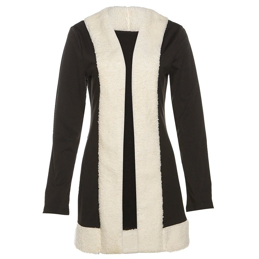 S / Black 35927 Fashion Fleece Coat Lounge Wear Casual Jacket Women 2023 Fall