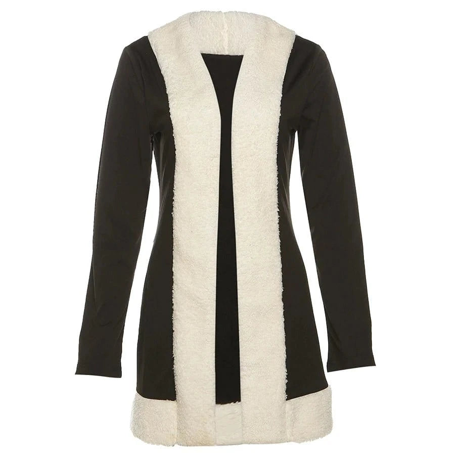 S / Black 35927 Fashion Fleece Coat Lounge Wear Casual Jacket Women 2023 Fall