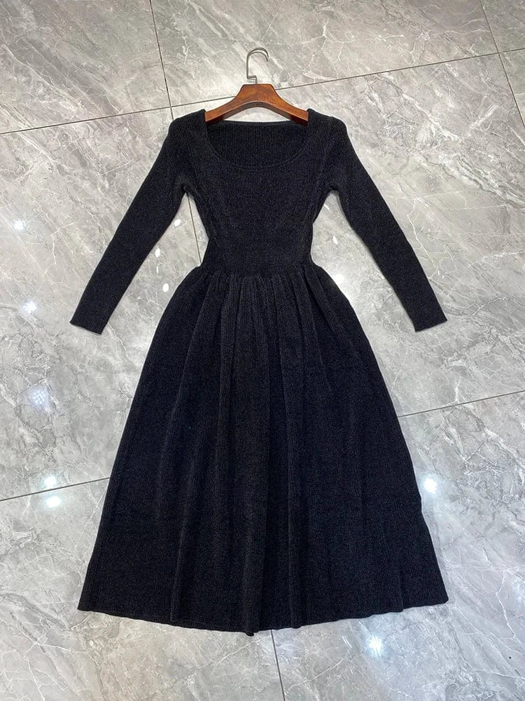 S / Black Bettergirl 2024 New lady elegant and noble tight fitting purple wool knitted long casual women's dresses