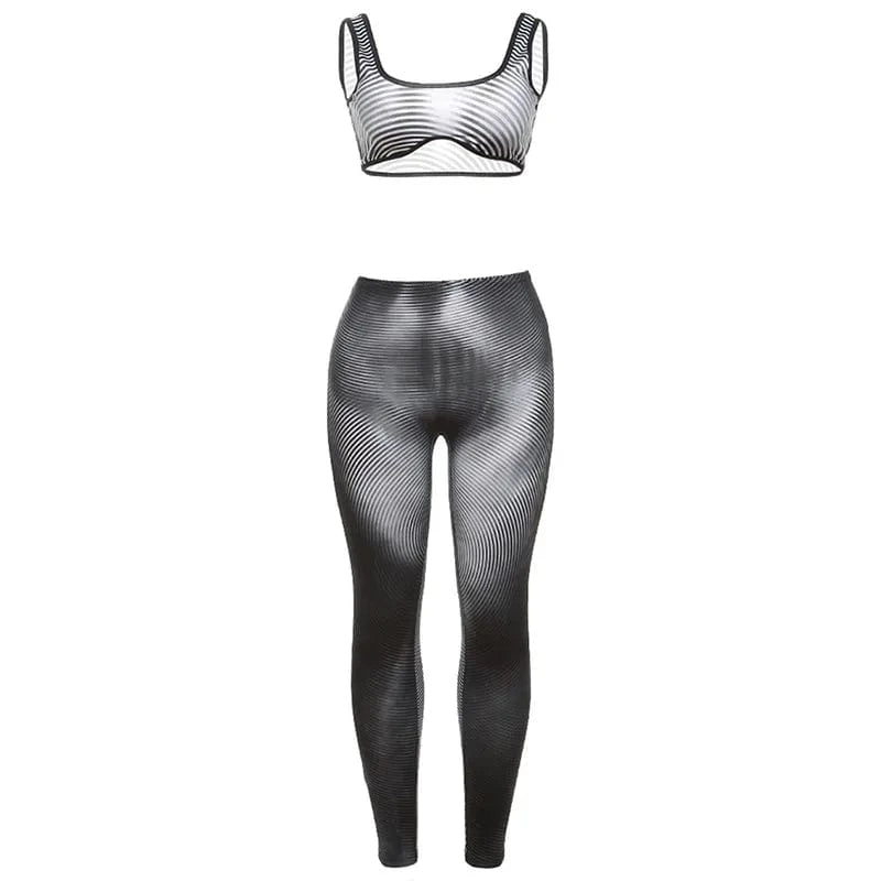 S / Black Bomblook C226ST Sexy Summer Sportswear Two Piece Set With Striped Women Tank Top Sets Women Two Piece Pant Set