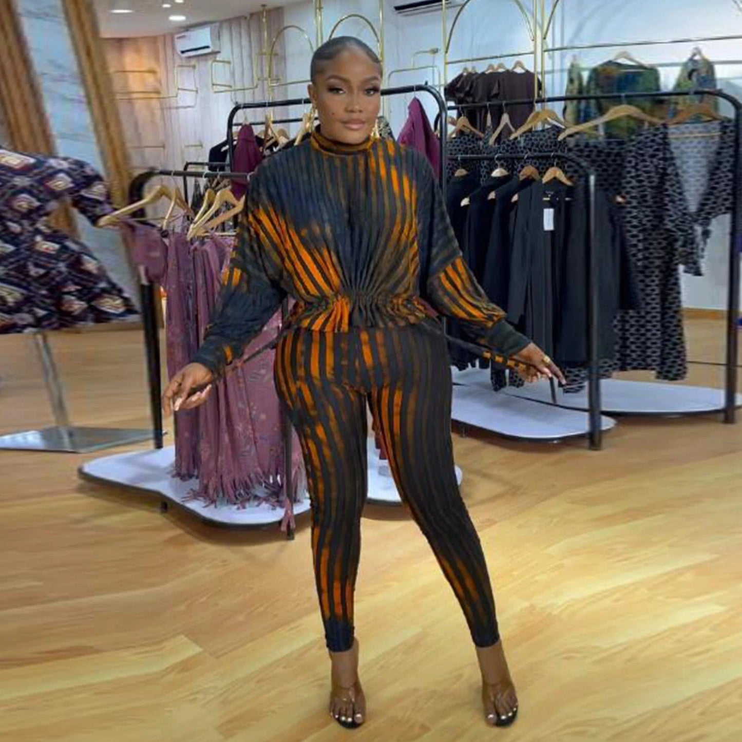 S / Black Boutique fall clothes women casual two piece printed set outfit for ladies