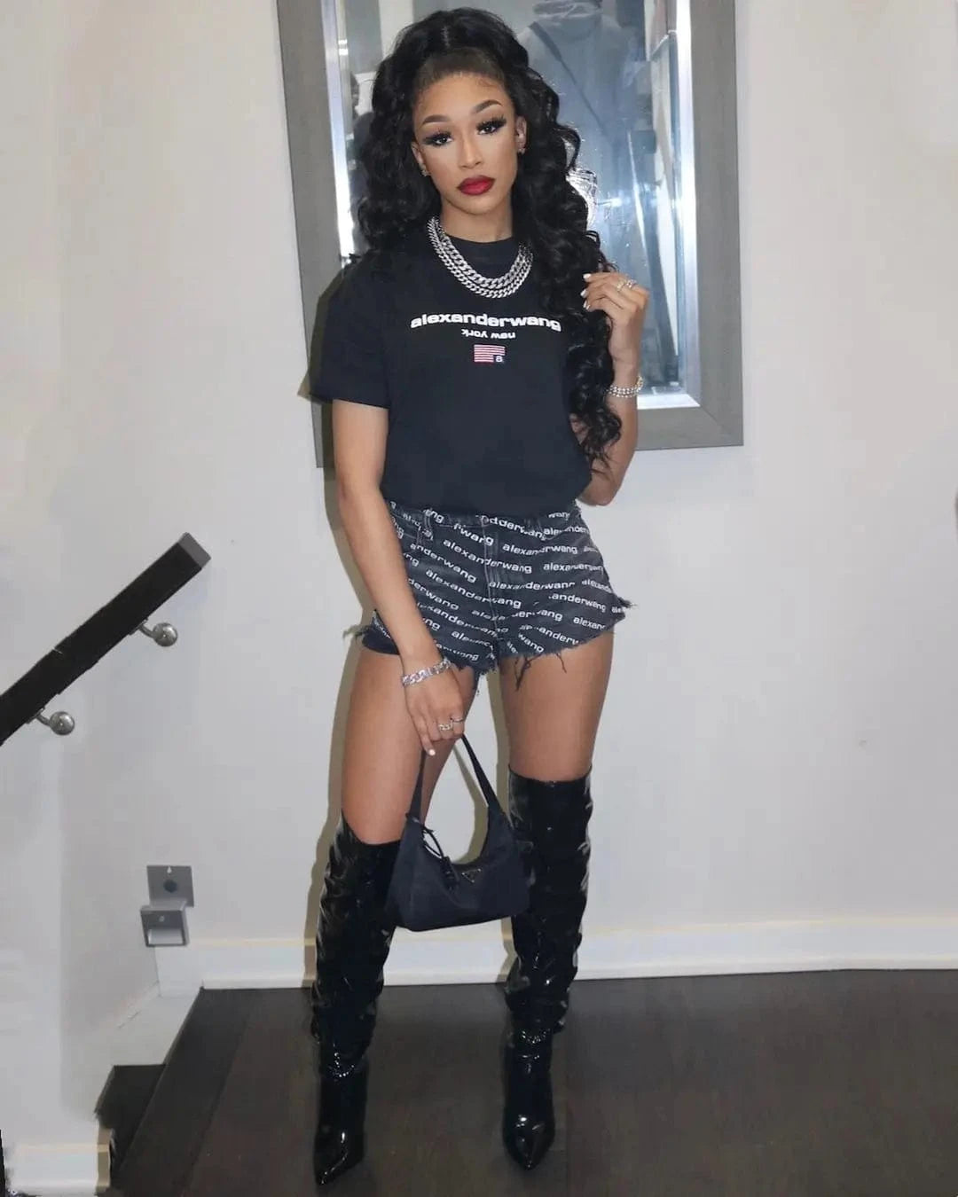 S / Black C1208 Wholesale fashion letter printed casual women's denim shorts