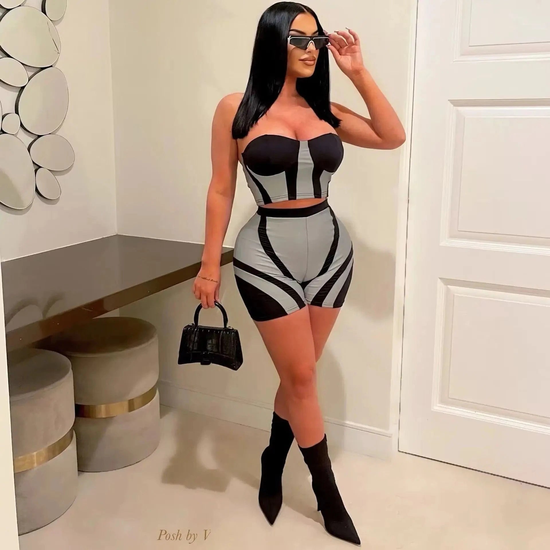 S / Black Fashion Casual Set for Ladies Two Piece Set Boutique Clothes 2 Piece Crop Top and Shorts Women Tank Top and Shorts Set