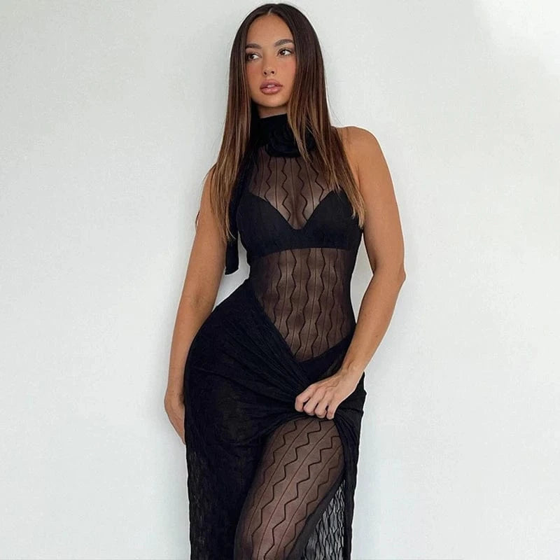 S / Black Lygens 5317 Solid Popcorn Sleeveless Jumpsuit Ruched Slit Skirt 2 Pieces Sets Party Prom Ladies Dropshippping Casual Clothes