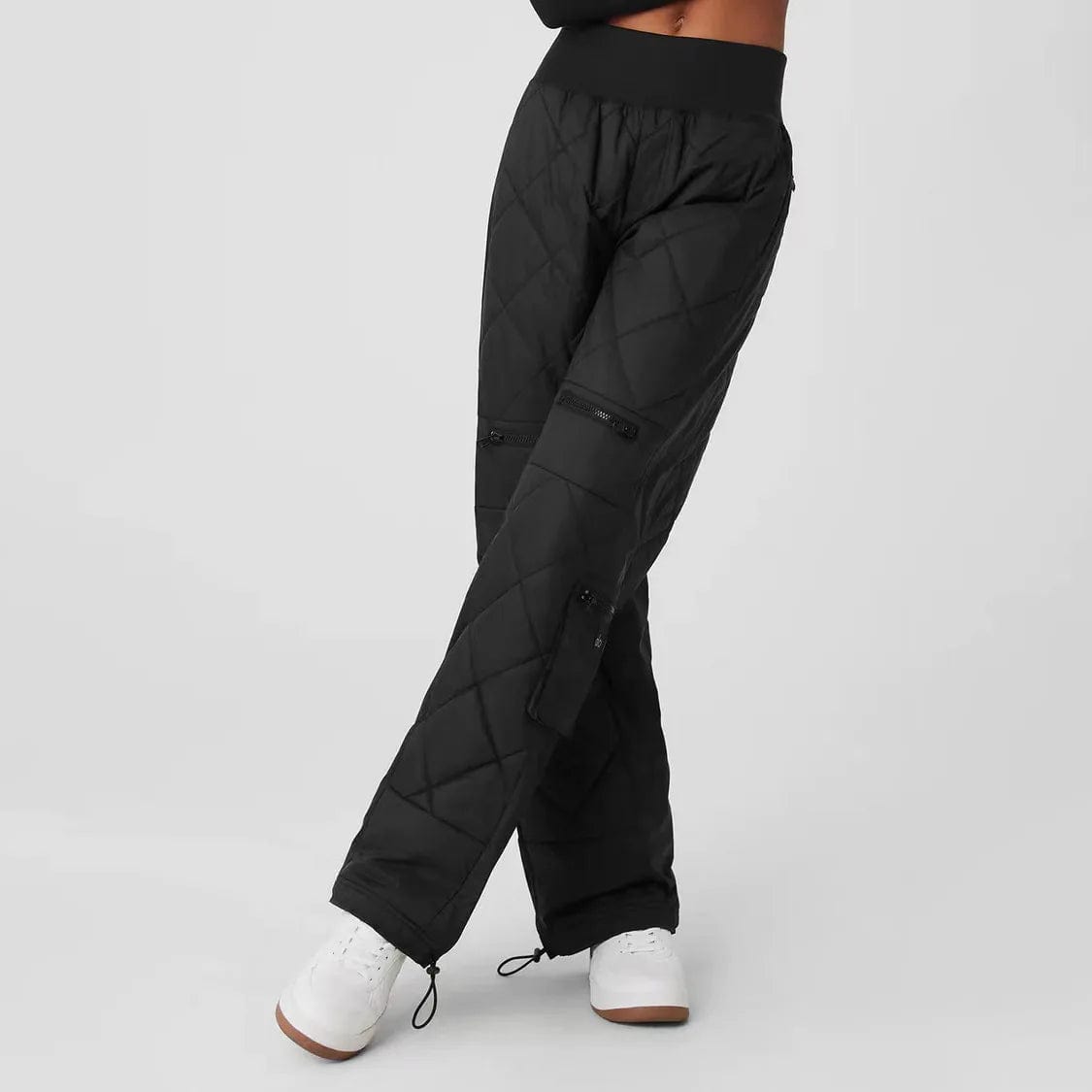 S / Black OUDINA 2024 Stylish High-waisted 6 Pocket Trouser Winter Zipper Splicing Long Cotton Cargo Pants Women