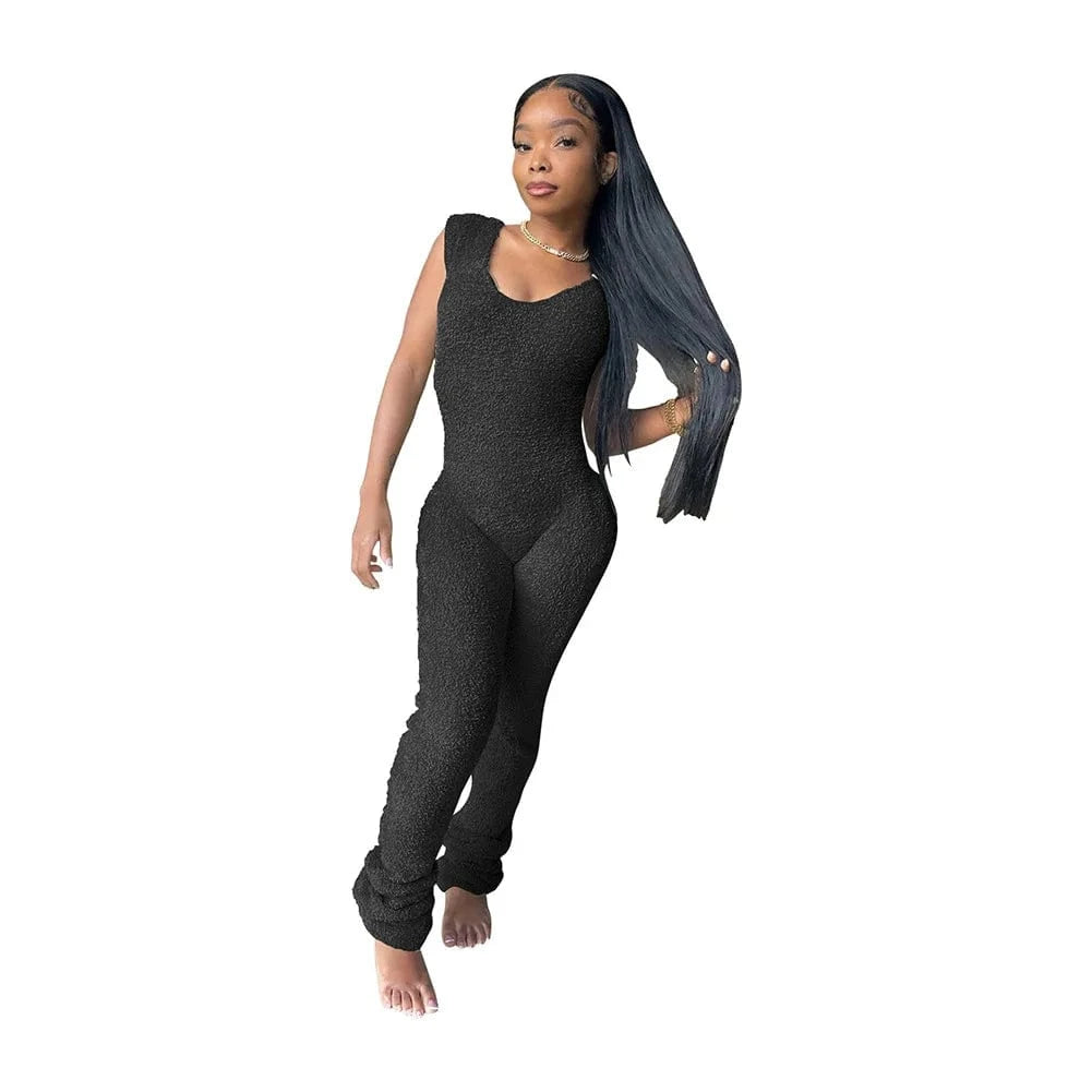 S / Black Spring Stretch One Piece Jumpsuit For Women 2023 Solid Sleeveless Jumpsuits Casual Pile of Pants Rompers Womens