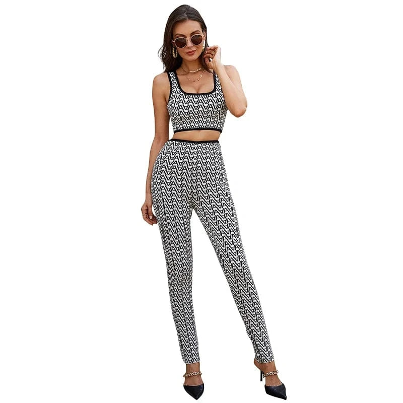 S / Black trending products 2024 new arrivals crop top two pieces bandage pant set summer outfits for women