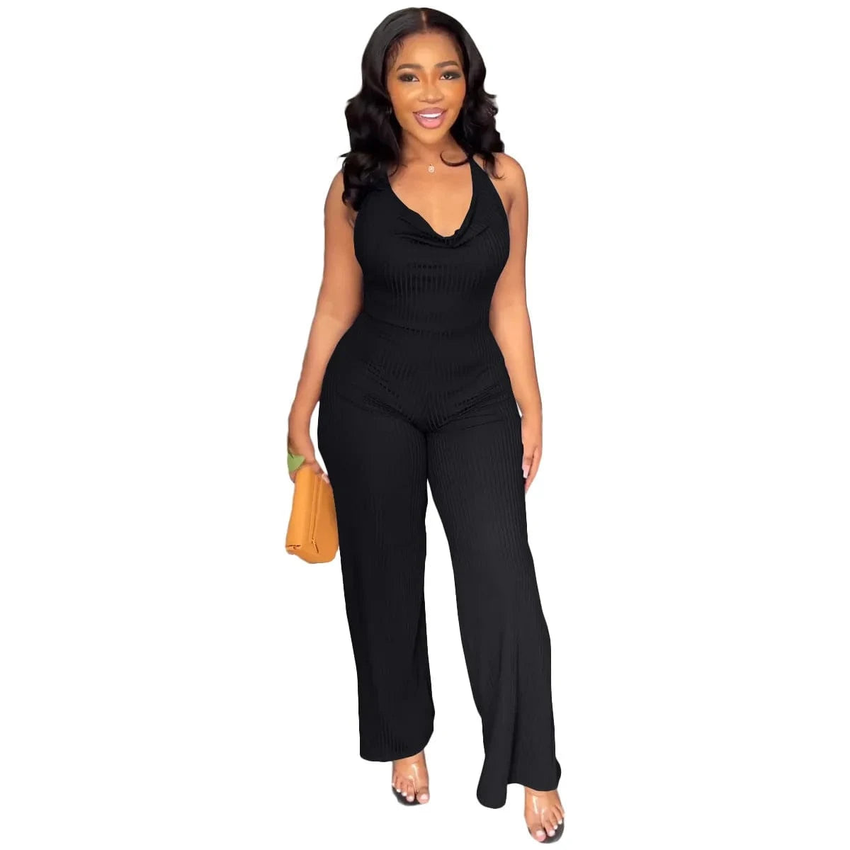 S / Black Trendy One Piece Jumpsuit Women Summer Bodysuit For Women Wide Leg Pants Ladies Cami Jumpsuit  Womens Playsuit &Jumpsuit