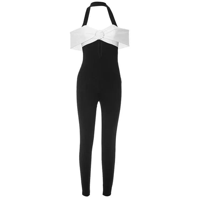 S / Black&White Women 2024 Elegant Evening Jumpsuit Female Clothes Outfits Birthday Party Club Patchwork Romper