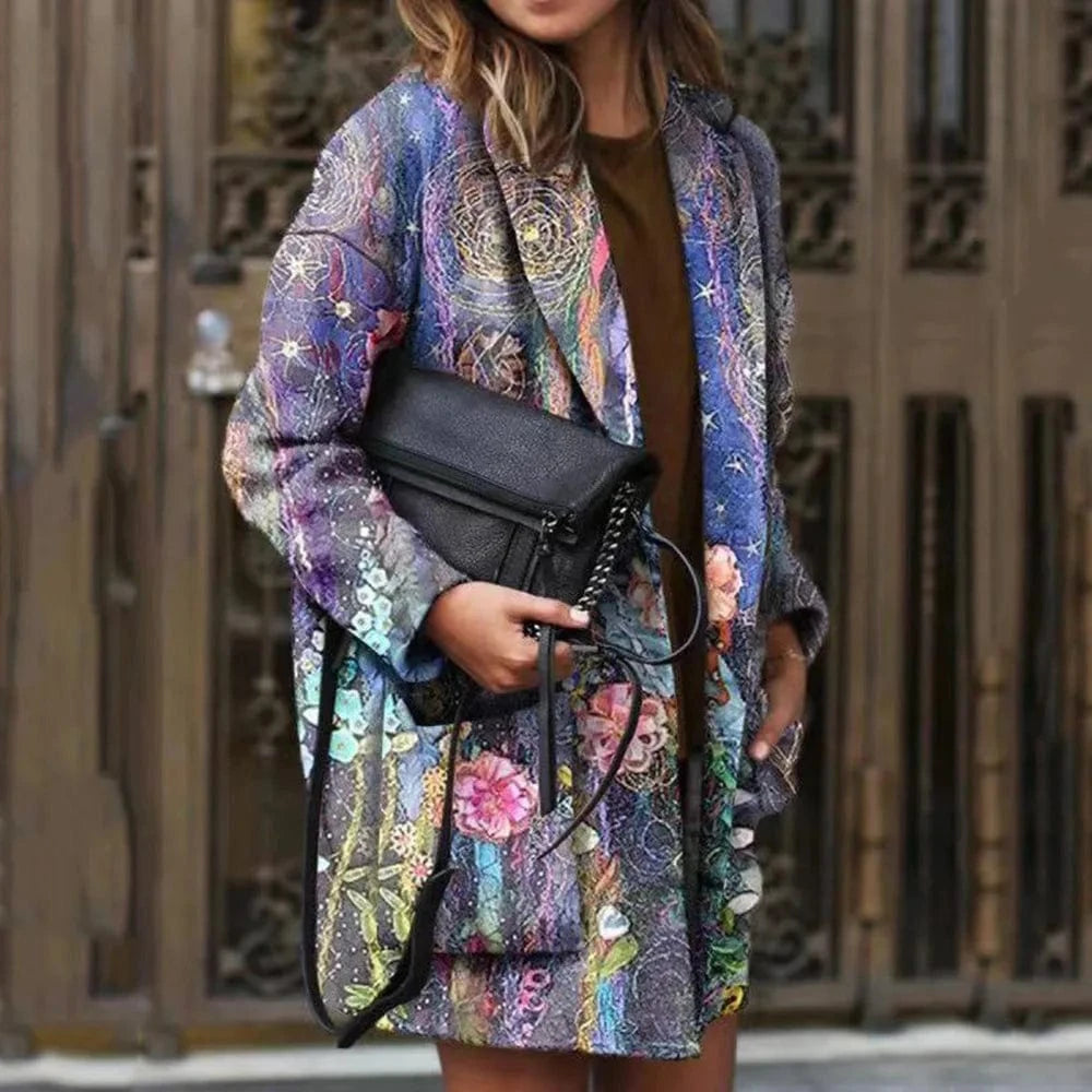 S / Blue DAMOCHIC 2023 Fall New Arrival Print Coat Ladies Full Sleeve Overcoat Women Winter Modest Trench Coats Long Outwear Wholesale