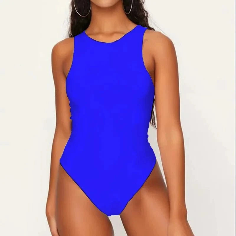 S / Blue DAMOCHIC Slim Womens Clothing Bodysuit Sleeveless Seamless Stretch Pink White Black Blue Bodycon Thong Bodysuits Top Custom
