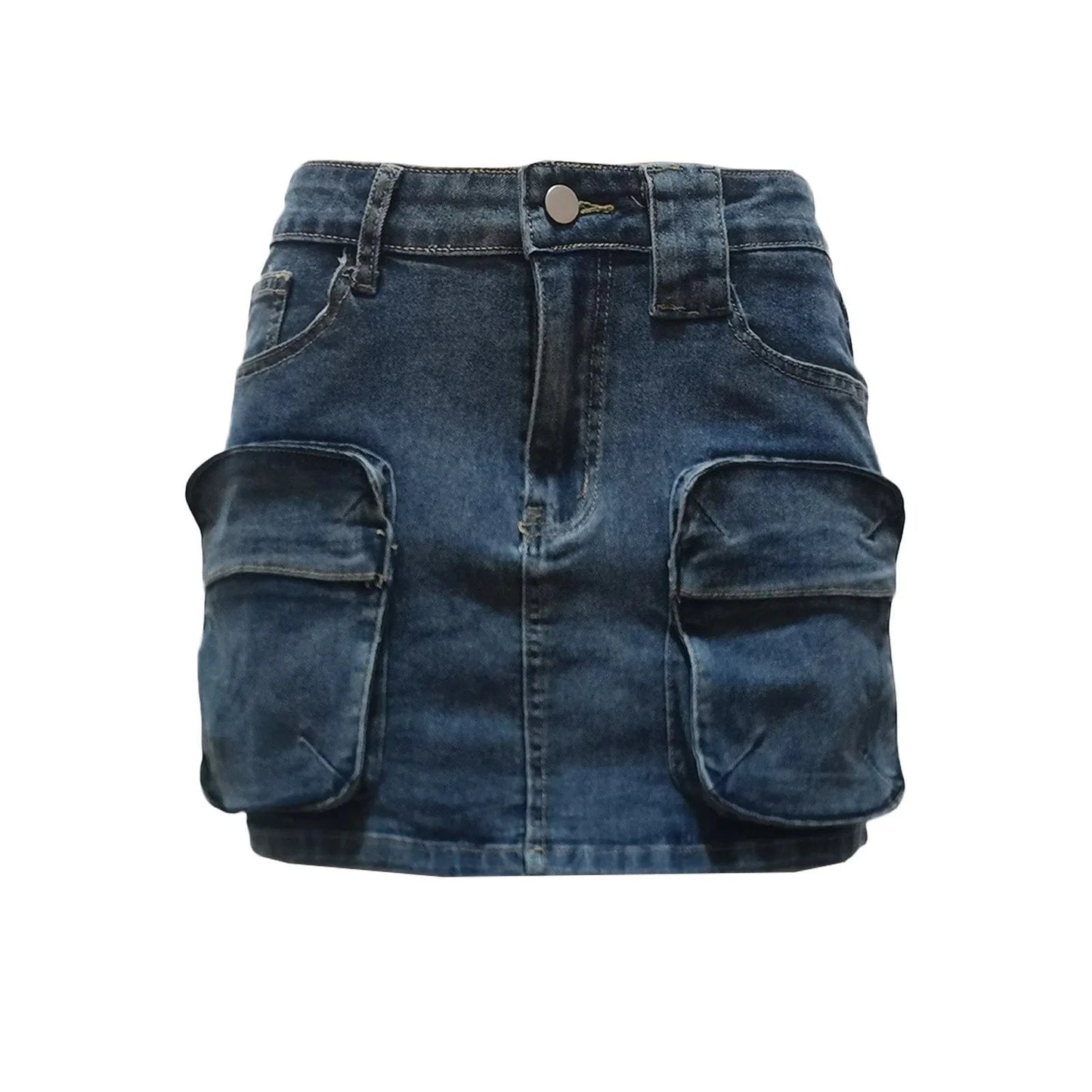 S / Blue Jeans Skirt Women Summer jeans Cargo Pocket Denim Short Skirt For Women A-line Stretchy Blue Cargo Denim Jeans Skirt