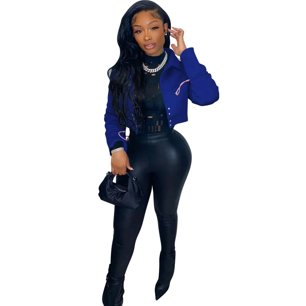 S / Blue Womens Fall Clothing Winter Clothes 2022 Button Down High Quality Women Jackets Winter Coat  Solid Woman Cropped Jacket
