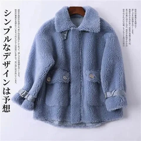 S / Blue Wool fur women pink trench cute fur coat   custom winter coat new style 2022