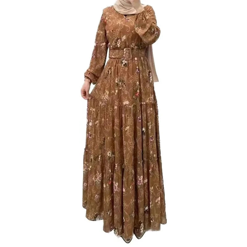 S / Brown Muslim's Dresses for Women 2024 Muslim abaya Dress Dubai Eid Femme Luxury Islamic Evening  Party Elegant Long Robe