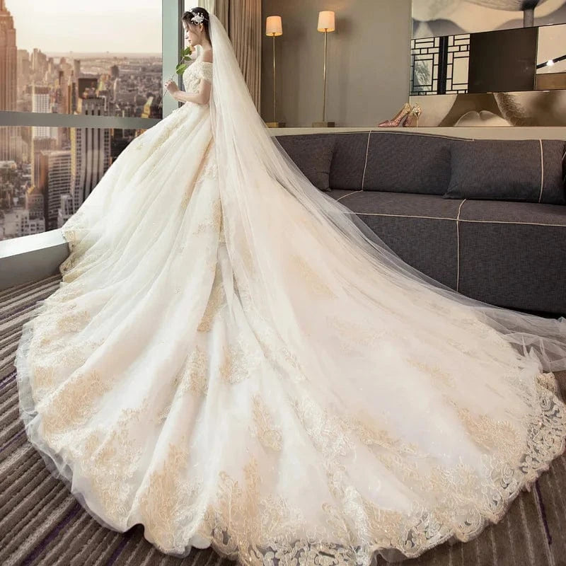 S / Champagne / Floor Length 2023 OEM Custom size luxury modest wedding dresses elegant off should wedding dress guest romantic marriage wedding dresses
