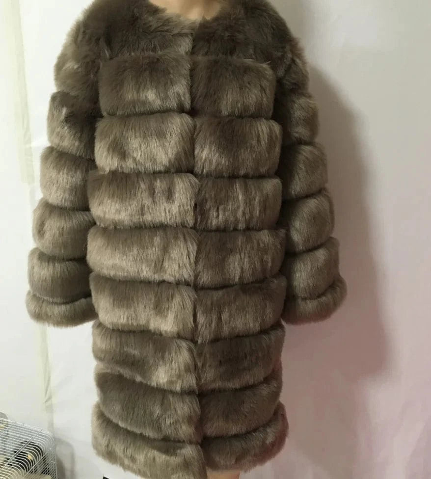 S / color3 Liu Ming Winter New Arrivals Women Warm Casual Faux Fur Cotton Padded Jacket Long Thick Coats