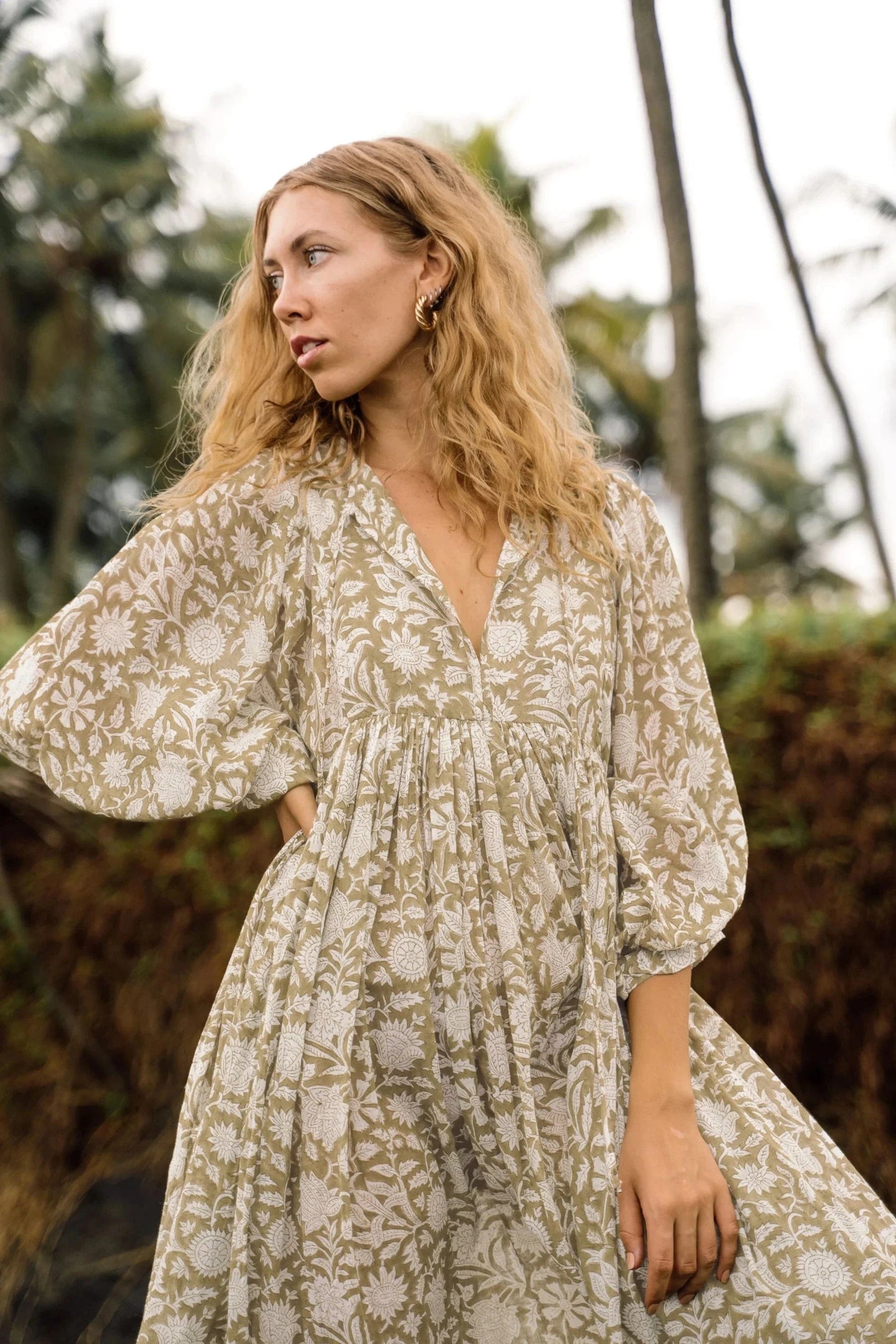 S / FQPR022 Wholesale Casual Beach Vacation Style Swing Boho Floral Maxi Dresses Short Sleeves Loose Plus Size Bohemian Dress