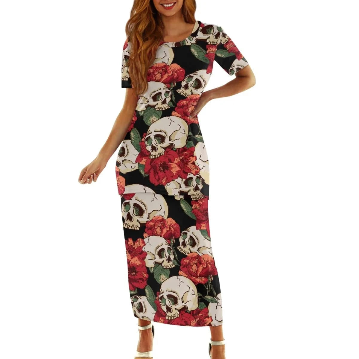 S / FTZ5084 Samoan Puletasi Polynesian Tribal Clothing Print Customized Women Two Piece Islander Style Dress Sets Linen Dresses for Women