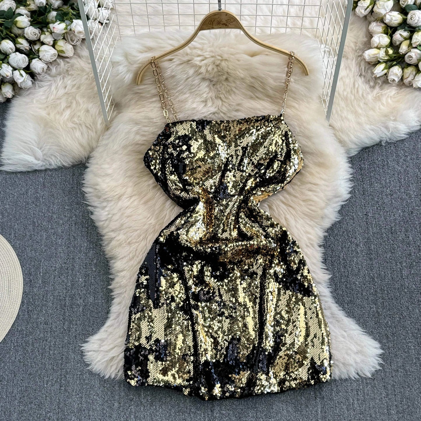 S / Golden 2024 Sleeveless Dress Women Midi Spaghetti Slip Dress Ladies Dresses Clothes Women Wholesale