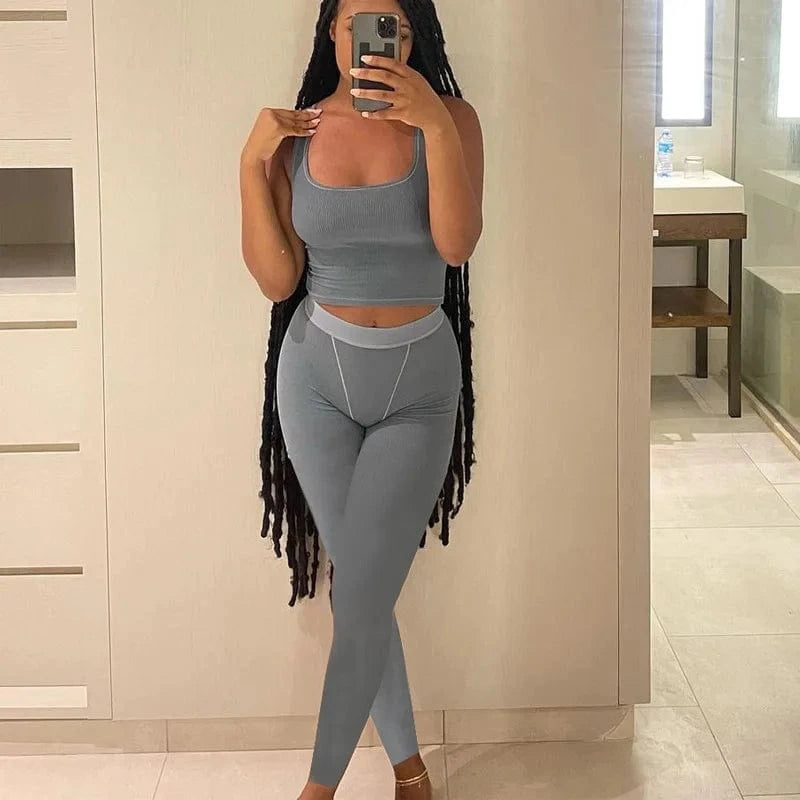 S / gray Activewear ribbed outfits women's seamless scrunch butt leggings sets woman wholesale