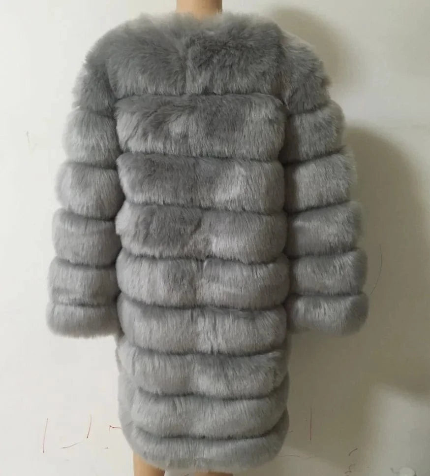 S / Gray Liu Ming Winter New Arrivals Women Warm Casual Faux Fur Cotton Padded Jacket Long Thick Coats
