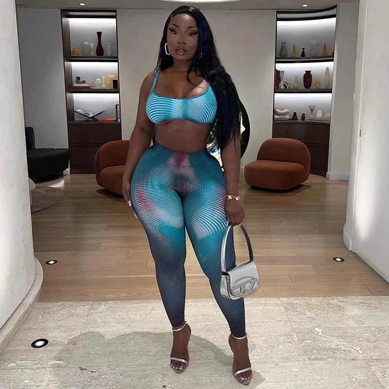 S / Green Bomblook R23ST033 Sporty Women's Set Sexy Print Color Blocking Sweatsuit Leggings Two Piece Pants Set Fall Outfits