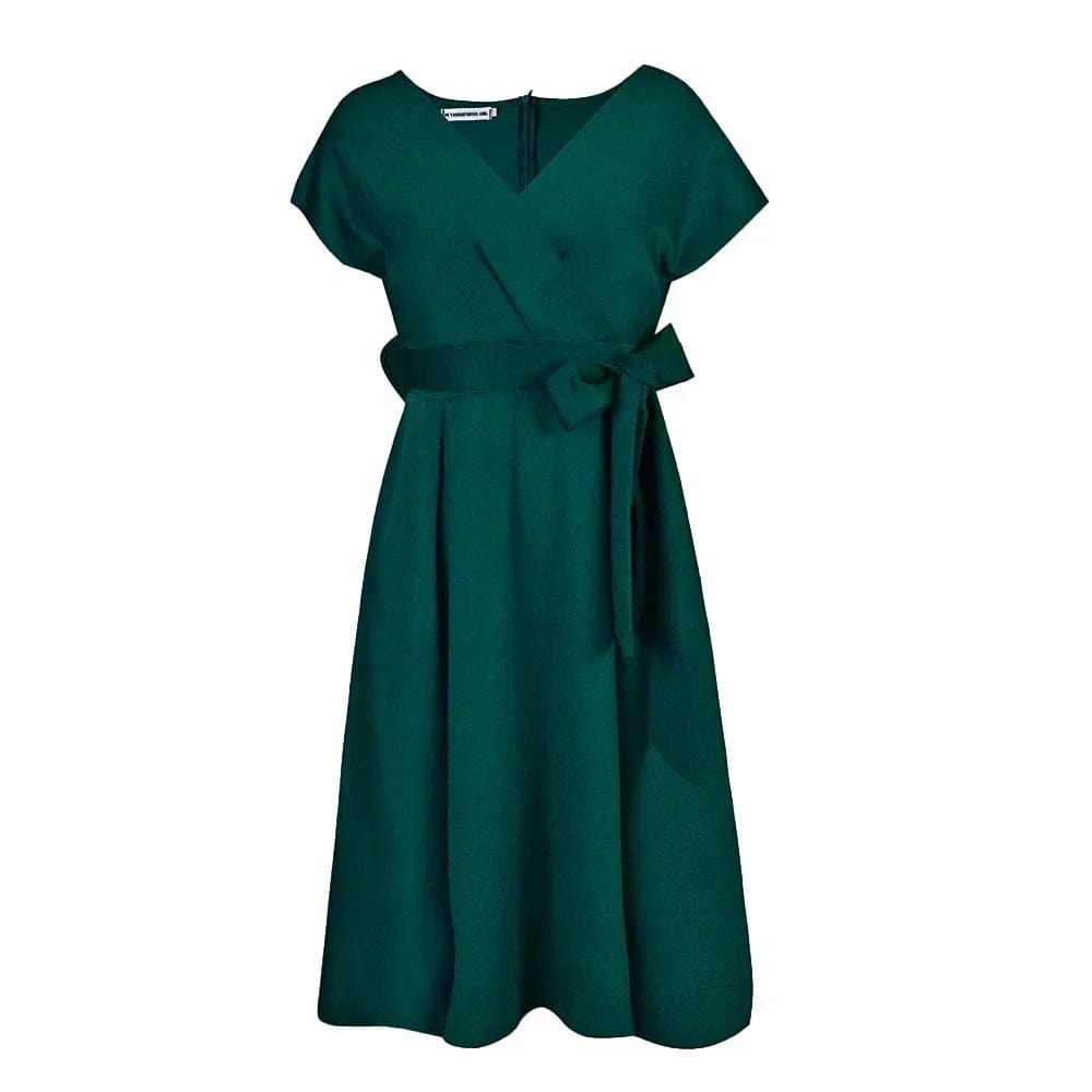 S / Green New Product Ideas Summer V-neck Waistband Bow Tie European and American Solid Color Evening Gown Women 2024 Elegant Dress