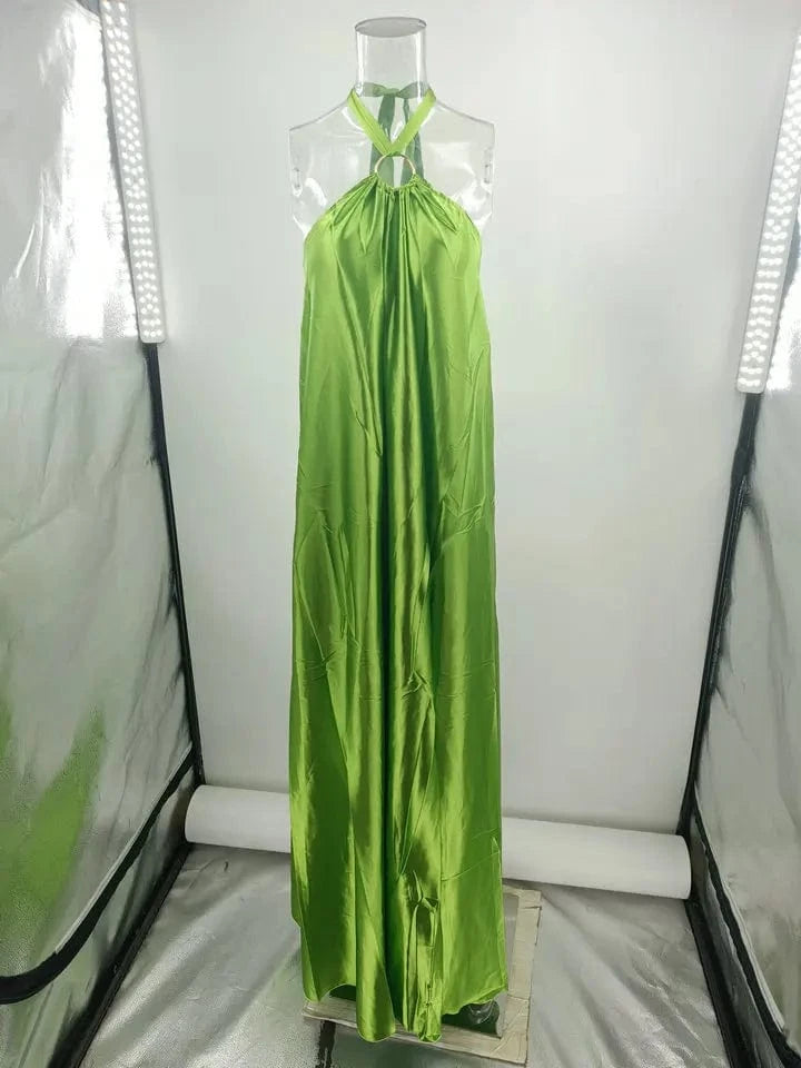 S / Green RedPeony Lady Elegant Loose Waist Dress Summer Solid Sexy Off Shoulder Hollow Out Backless Maxi Dress New Women Evening Dress