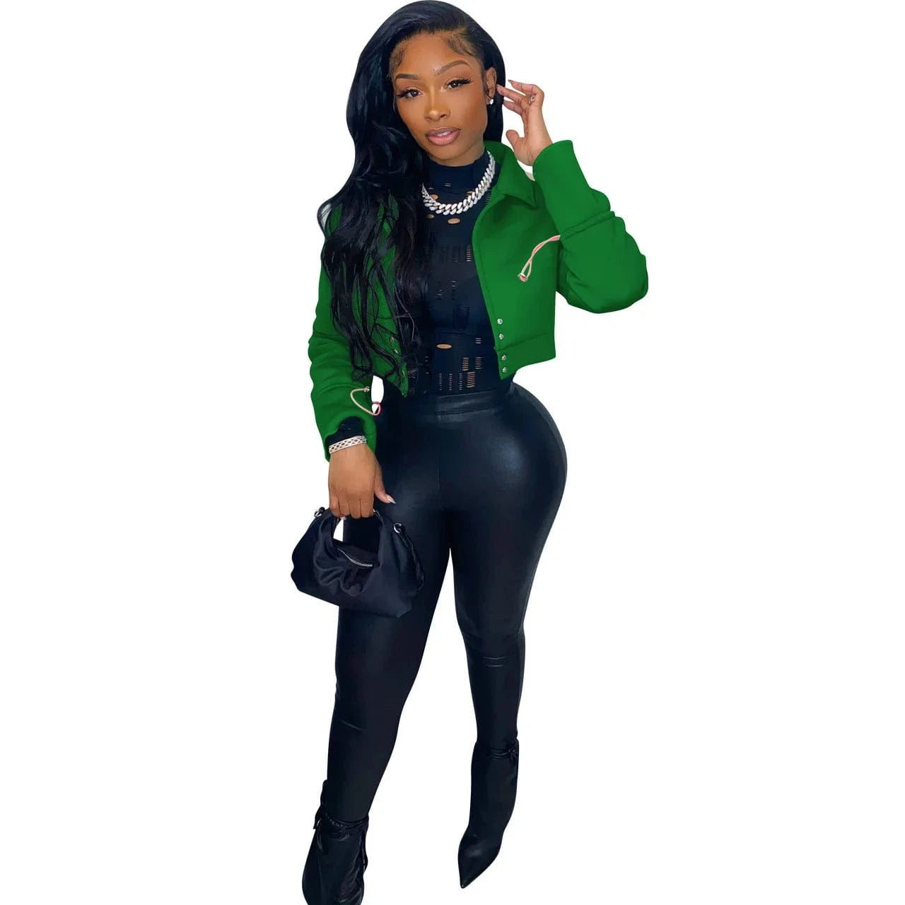 S / green Womens Fall Clothing Winter Clothes 2022 Button Down High Quality Women Jackets Winter Coat  Solid Woman Cropped Jacket