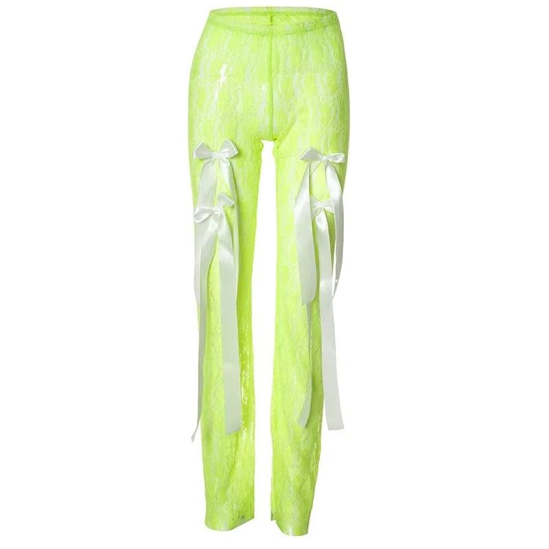 S / K24PT051 green Bomblook K24PT051 Sexy Trousers New Design Bows Ladies Straight Pants & Trousers For Women Lace 2024 Spring Pants