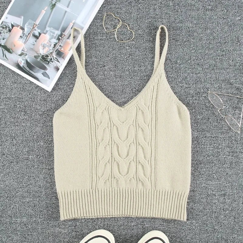 S / Khaki New knitted vest women's summer new knitted texture slim suspender vest women 2023