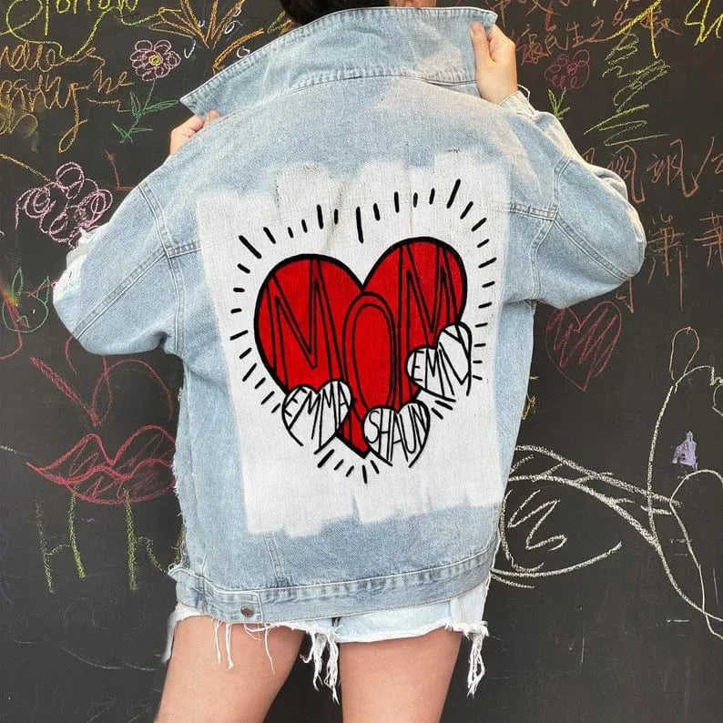 S / Light blue DAMOCHIC Graffiti Heart Print Denim Jackets Long Sleeve Winter Coats Custom Fall Ladies Tops Sexy Jean Jackets for Women 2023