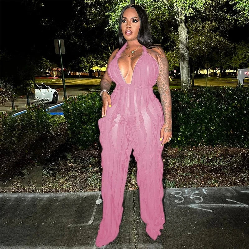 S / Light pink Bodysuit Ladies Casual Jumpsuits for Women Sexy Slice Backless One Piece Jumpsuit Women Pants Flare Jumpsuit